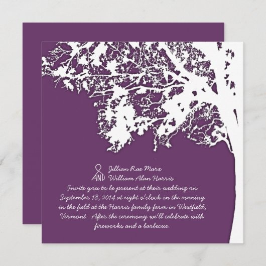 我々のツリーシルエットパープルツリーウェディング招待 招待状 (正面/裏面)