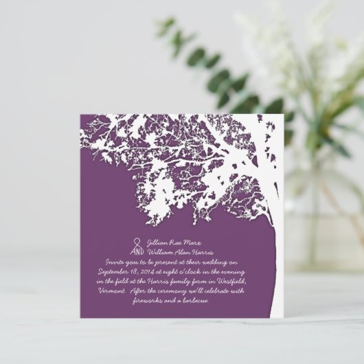 我々のツリーシルエットパープルツリーウェディング招待 招待状 (スタンド正面)