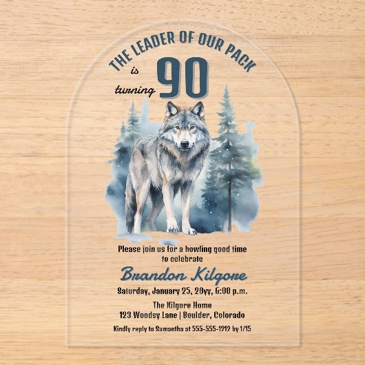 我々のパックウルフのリーダー90th誕生日パーティー アクリル招待状 (正面)