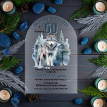 我々のパックウルフ60th誕生日パーティーのリーダー アクリル招待状<br><div class="desc">「The Leader of Our Pack Is Turning 60」、あなたのアルファの60歳の誕生日お気に入りの。常緑樹威厳のある林にシルエットした一匹狼。</div>