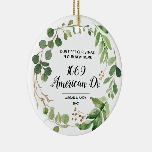我々のパーソナライズされた新しい家の緑のクリスマス セラミックオーナメント (右)