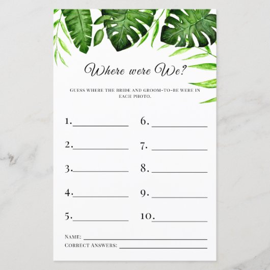 我々のブライダルシャワーゲーム熱帯緑はどこだった (正面)