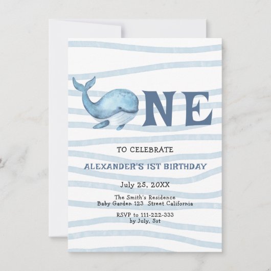 我々のベビークジラ海の下の最初の誕生日 招待状 (正面)
