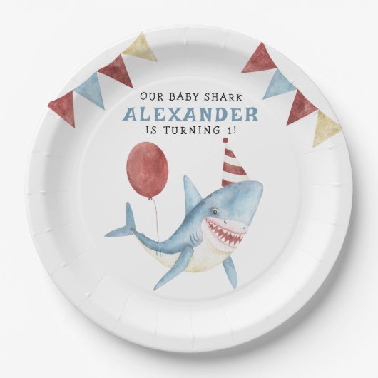 我々のベビーシャーク海の下の最初の誕生日 ペーパープレート (正面)