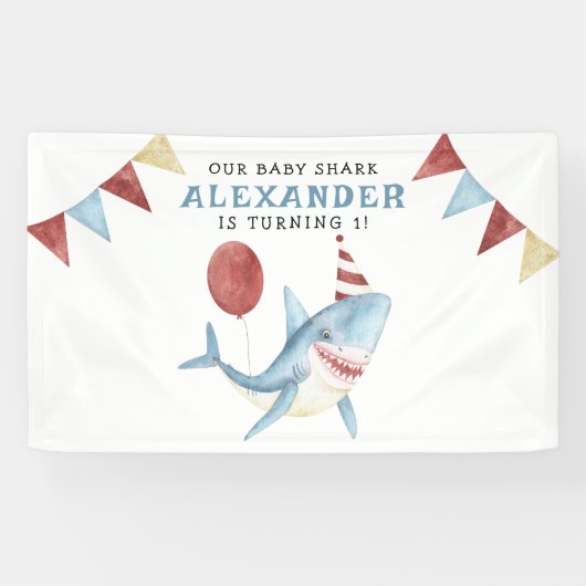 我々のベビーシャーク海の下の最初の誕生日 横断幕 (横)