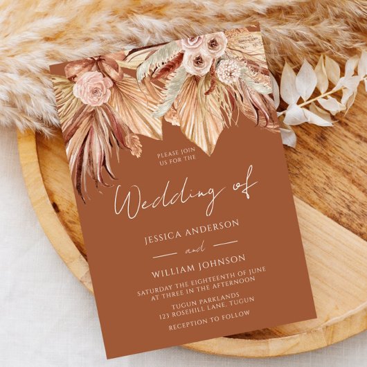 我々のボヘミ結婚アンの:テラコッタ乾燥フローラボホ 招待状