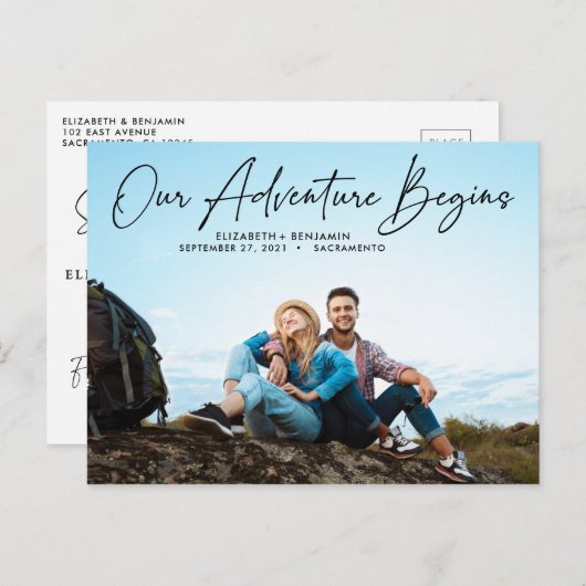 我々のモダン冒険は写真を開始する日付を保存 ポストカード (正面/裏面)