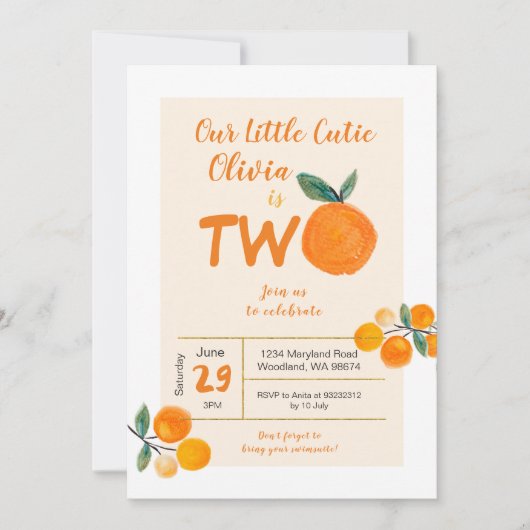 我々のリトルかわいこちゃんは2誕生日 招待状 (正面)