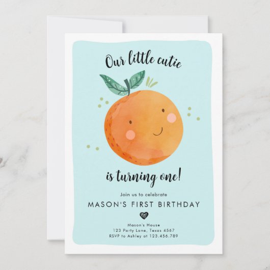 我々のリトルかわいこちゃんクレメンティンオレンジファースト誕生日 招待状 (正面)