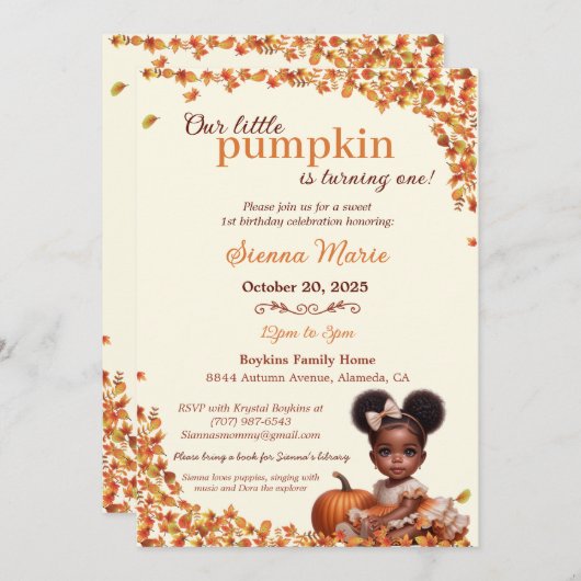 我々のリトルカボキンアフロプフベビーガール誕生日 招待状 (正面/裏面)