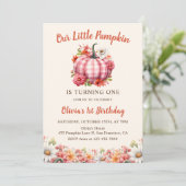 我々のリトルカボキンピンクプレイドフローラ誕生日 招待状 (スタンド正面)