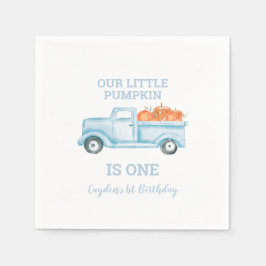 我々のリトルカボチャのライトブルーのトラックの最初の誕生日 スタンダードカクテルナプキン