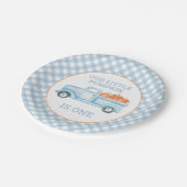 我々のリトルカボチャのライトブルーのトラックの最初の誕生日 ペーパープレート (アングル)