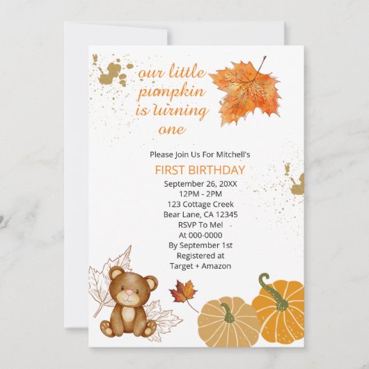 我々のリトルカボチャは1枚の秋葉の写真を回している 招待状 (正面)