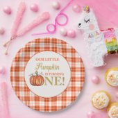 我々のリトルカボチャフローラ赤い格子付き1歳の誕生日 ペーパープレート (パーティー)