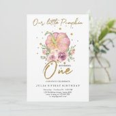 我々のリトルカボチャ最初の誕生日ピンク 招待状 (スタンド正面)