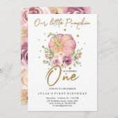 我々のリトルカボチャ最初の誕生日ピンク 招待状 (正面/裏面)