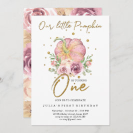 我々のリトルカボチャ最初の誕生日ピンク 招待状