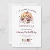 我々のリトルカボチャ秋フローラ最初の誕生日インビ 招待状 (正面)