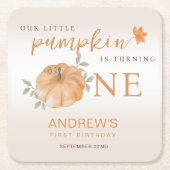 我々のリトルカボチャ秋秋第1の誕生日 スクエアペーパーコースター (正面)