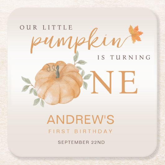 我々のリトルカボチャ秋秋第1の誕生日 スクエアペーパーコースター (正面)