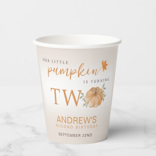我々のリトルカボチャ秋秋第2の2番目の誕生日 紙コップ (正面)