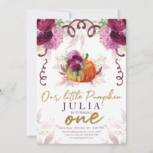 我々のリトルカボプキンファースト誕生日ブルゴーニュ 招待状 (正面)