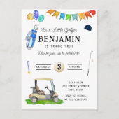 我々のリトルゴルファーのブルーカートハットキッズゴルフ誕生日 ポストカード (正面)