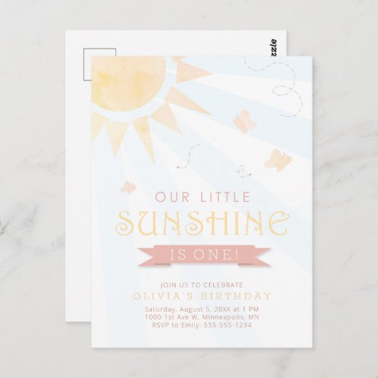 我々のリトルサンシャインウォーターカラーバタフライ誕生日 ポストカード (正面/裏面)