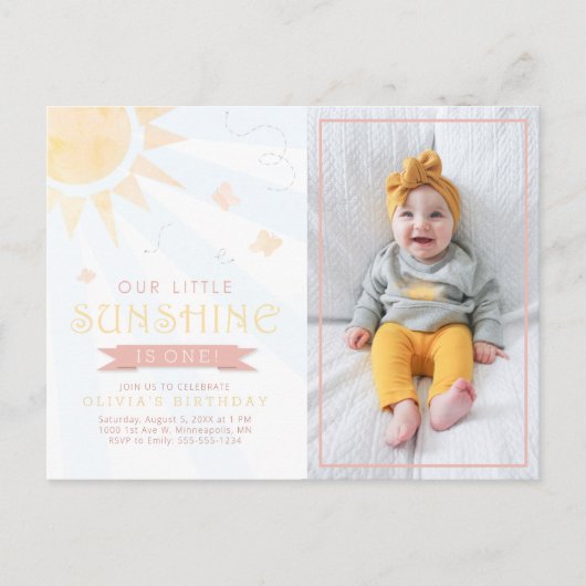 我々のリトルサンシャインウォーターカラーバタフライ誕生日 ポストカード (正面)