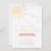 我々のリトルサンシャインウォーターカラーバタフライ誕生日 招待状 (正面)