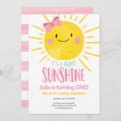 我々のリトルサンシャインガールピンクボウファースト誕生日 招待状 (正面/裏面)