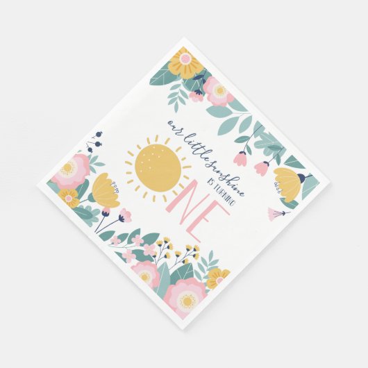 我々のリトルサンシャインフローラピンクストライプ誕生日N スタンダードランチョンナプキン (角)