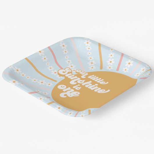 我々のリトルサンシャインボーホフローラ最初の誕生日パップ ペーパープレート (傾斜あり)