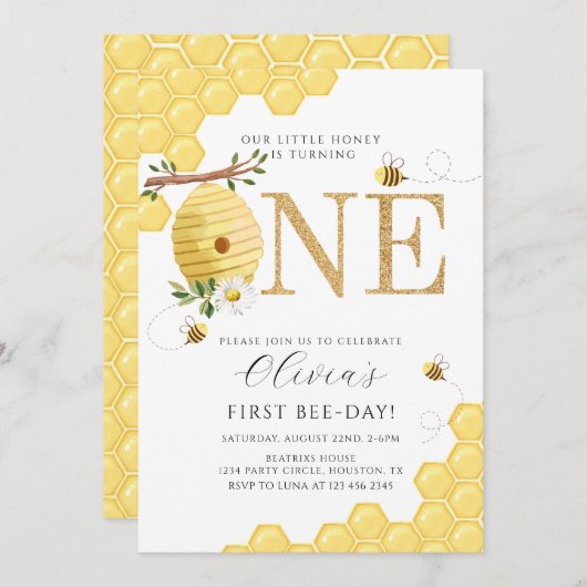 我々のリトルハニービー1st蜂の日誕生日 招待状 (正面/裏面)