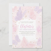 我々のリトルバタフライガールズピンク誕生日 招待状 (正面)