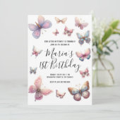 我々のリトルバタフライガールズピンク誕生日 招待状 (スタンド正面)