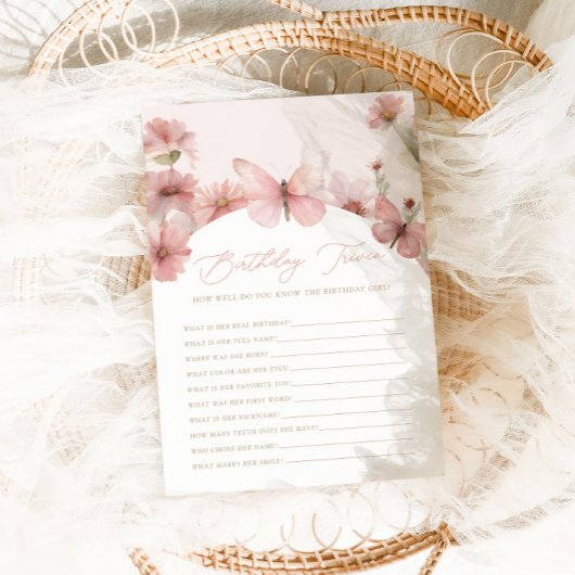 我々のリトルバタフライピンクガールズ誕生日トリビア ノートカード