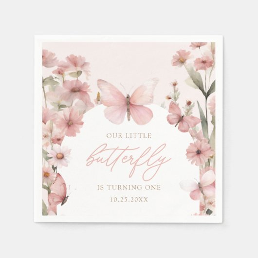 我々のリトルバタフライピンクガールズ誕生日 スタンダードカクテルナプキン (正面)