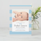 我々のリトルマンブルーグレーハンサム男の赤ちゃん誕生 案内状 (スタンド正面)