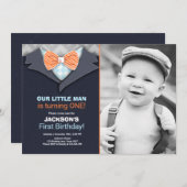 我々のリトルマン誕生日招待状ボーボウタイ 招待状 (正面/裏面)