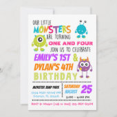 我々のリトルモンスターズ共同誕生日パーティー招待状 招待状 (正面)