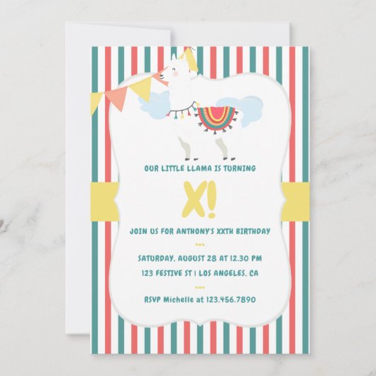 我々のリトルラマニーエイジ子供の誕生日パーティー 招待状 (正面)