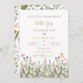 我々のリトルワイルドフラワーファースト誕生日招待状 招待状 (正面/裏面)