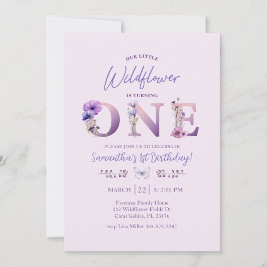 我々のリトルワイルドフラワーファースト誕生日招待状 招待状 (正面)