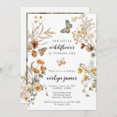 我々のリトルワイルドフラワーファースト誕生日招待状 招待状 (正面/裏面)