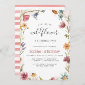 我々のリトルワイルドフラワー1stベビーガール誕生日 招待状 (正面/裏面)