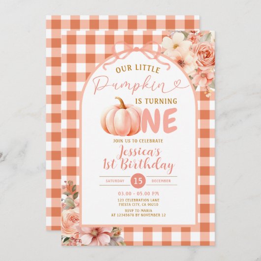 我々のリトル・カボチャは、1つの誕生日パーティーを回している 招待状 (正面/裏面)