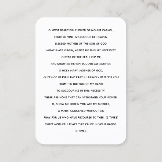 我々のレディ・オブ・山カルメルベビーイエス祈りの言葉カード 名刺 (裏面)