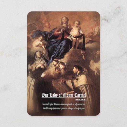 我々のレディ・オブ・山・カーメル祈りの言葉 エンクロージャーカード (正面)